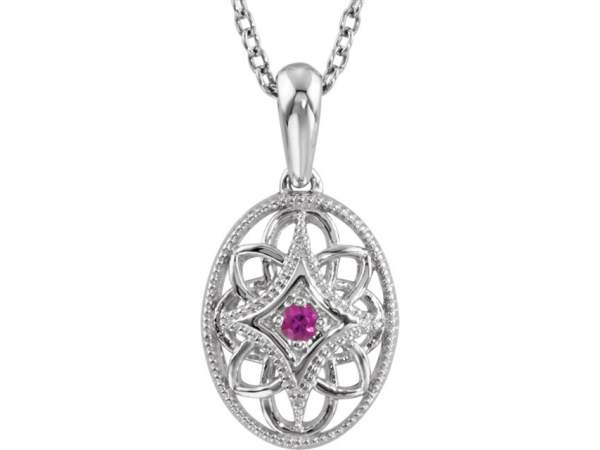 Accented Vintage-Style Necklace - Sterling Silver Ruby 18