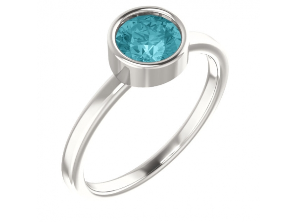 Bezel Set Solitaire Ring - Sterling Silver Imitation Blue Zircon Ring 