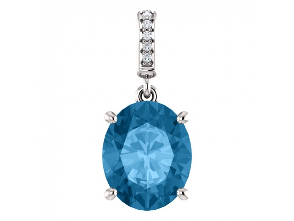 Accented Pendant - 14K White 11x9 mm Oval Swiss Blue Topaz and .03 CTW Diamond Necklace