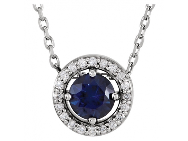 Halo-Style Necklace - Sterling Silver Sapphire & .05 CTW Diamond 16