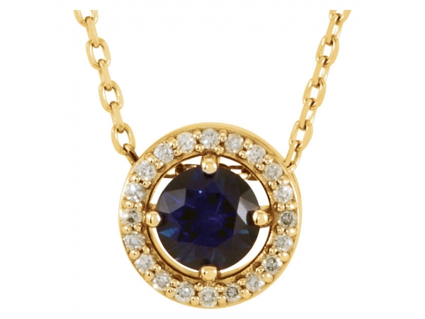 Halo-Style Necklace - 14K Yellow Blue Sapphire & .05 CTW Diamond 16