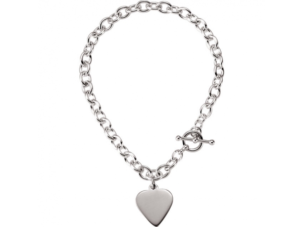 5.75mm Cable Toggle Bracelet with Heart  - 5.75mm Cable Toggle Bracelet with Heart 