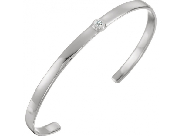 Bezel-Set Cuff Bracelet - Sterling Silver 1/10 CT Diamond Cuff 6
