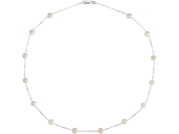 Pearl Station Necklace - Sterling Silver Freshwater Cultured Pearl Station 18