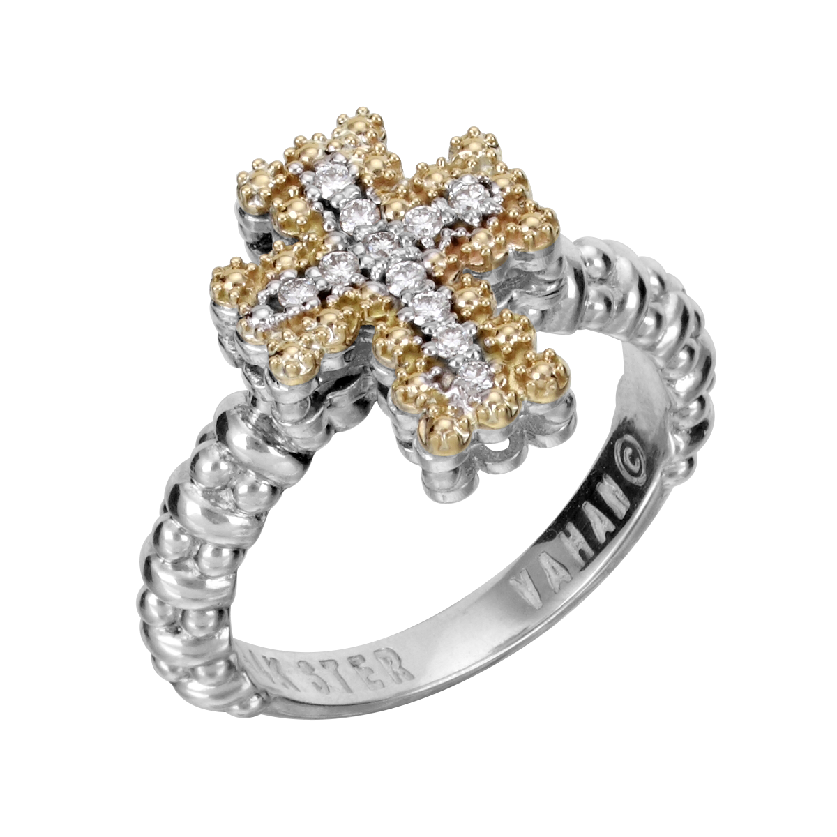 Vahan Cross Sterling Silver & Yellow Gold Diamond Fashion Ring Acori Diamonds & Design Friendswood, TX