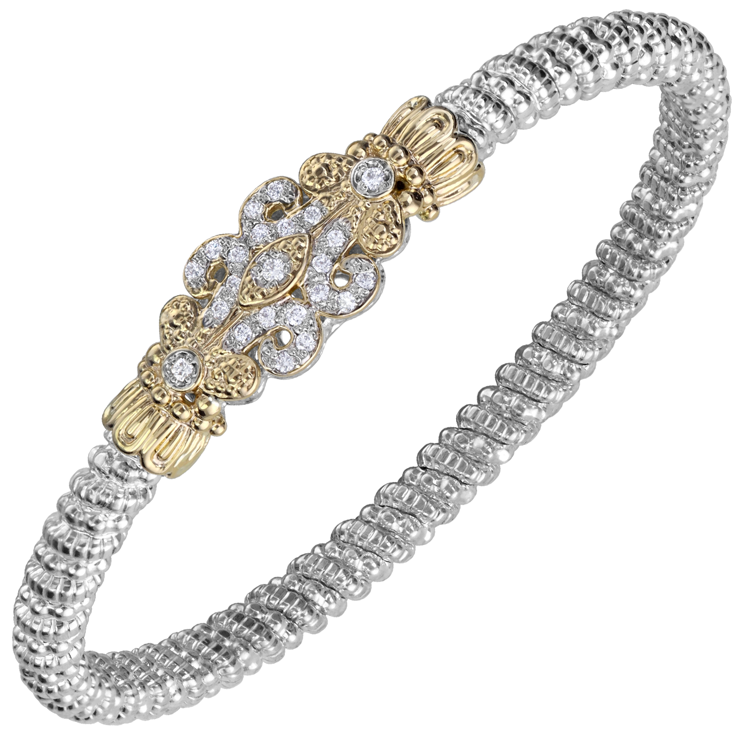 Vahan Fleur De Lys Sterling Silver & Yellow Gold Diamond Bracelet Acori Diamonds & Design Friendswood, TX