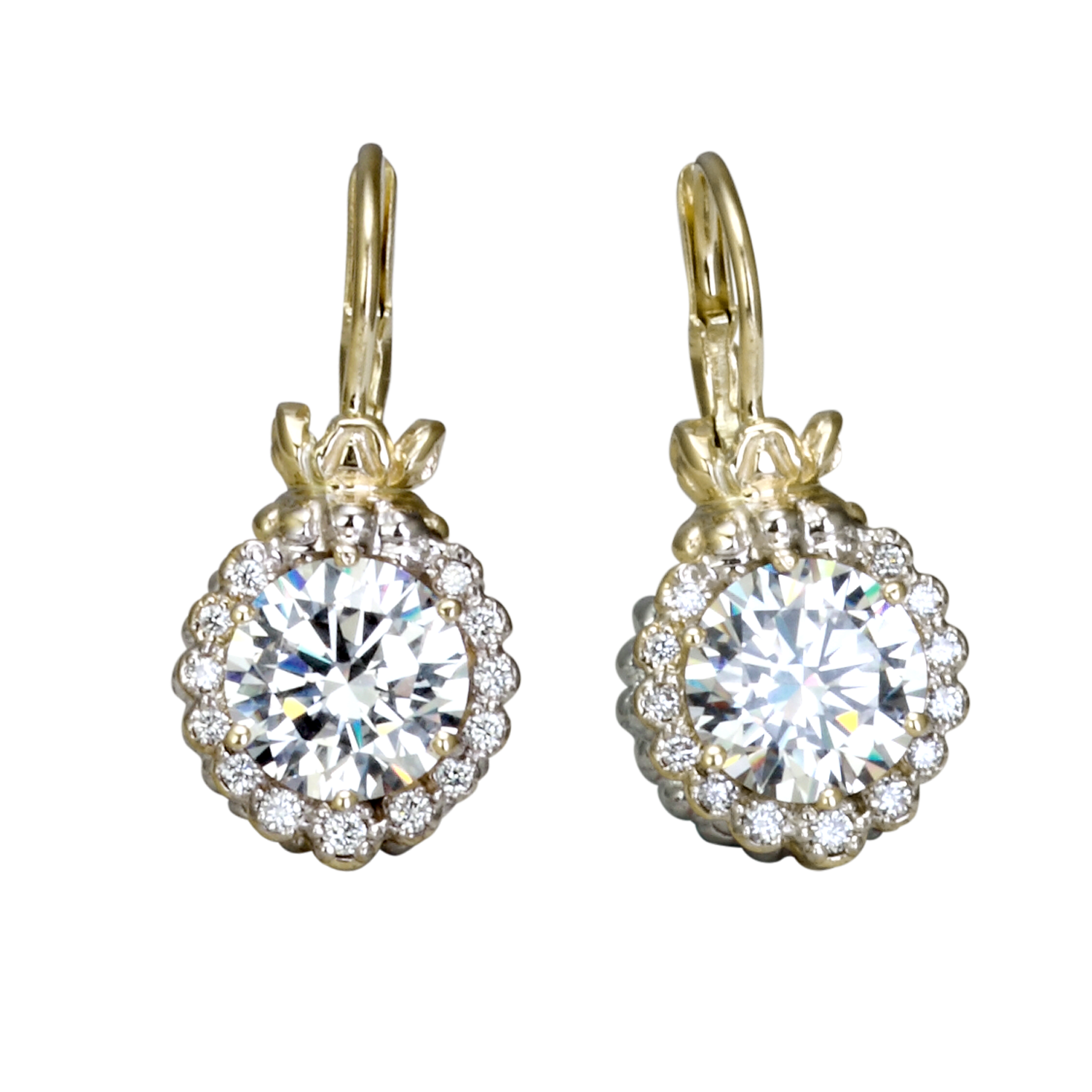 Vahan Halo Sterling Silver & Yellow Gold Gemstone Earrings Acori Diamonds & Design Friendswood, TX