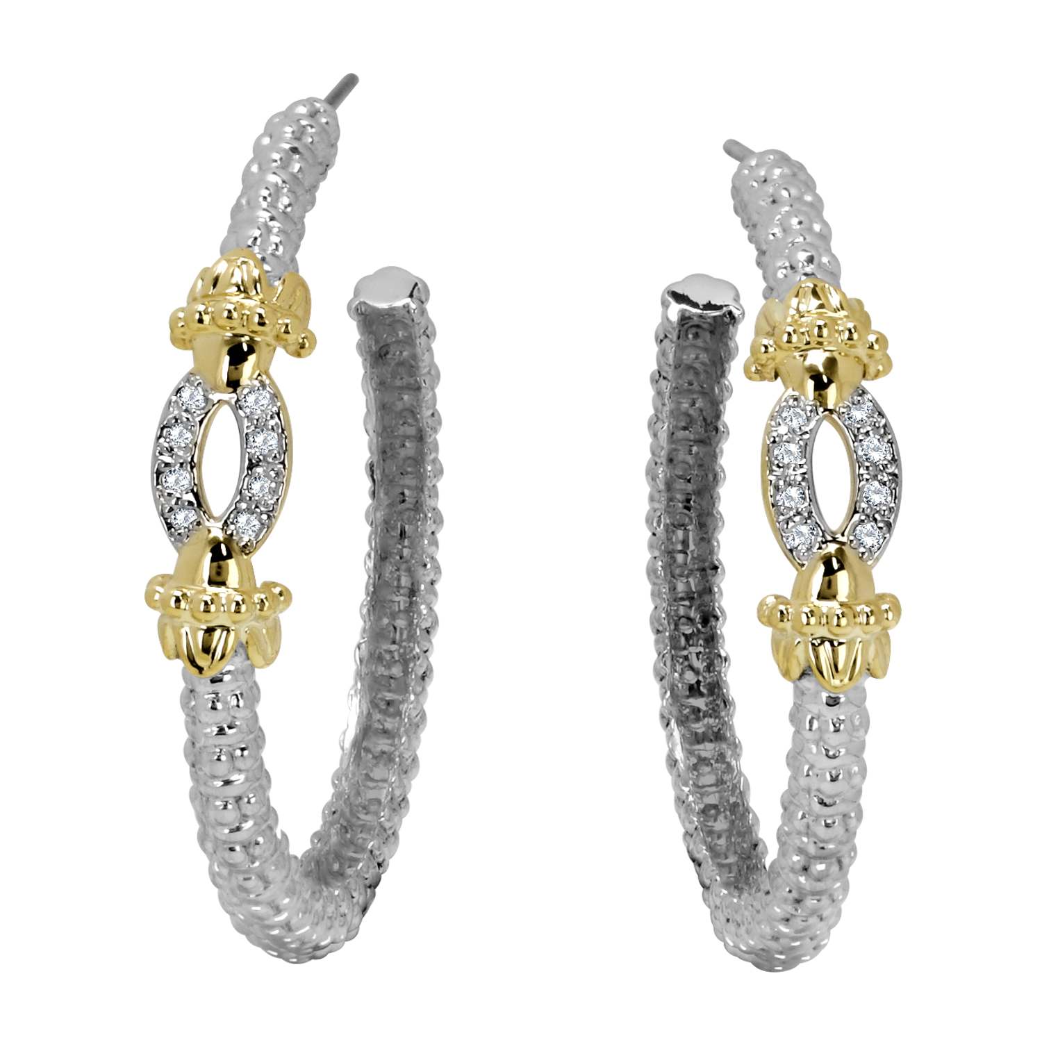 Vahan Le Cercle Sterling Silver & Yellow Gold Diamond Earrings Storey Jewelers Gonzales, TX