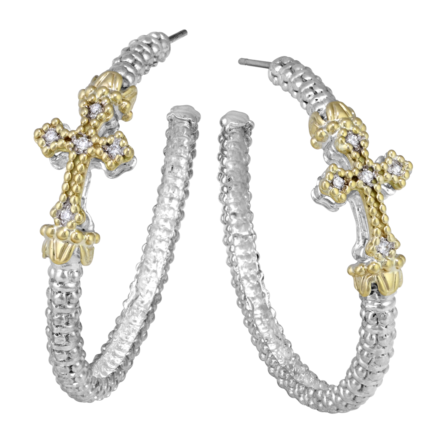 Vahan Cross Sterling Silver & Yellow Gold Diamond Earrings Acori Diamonds & Design Friendswood, TX