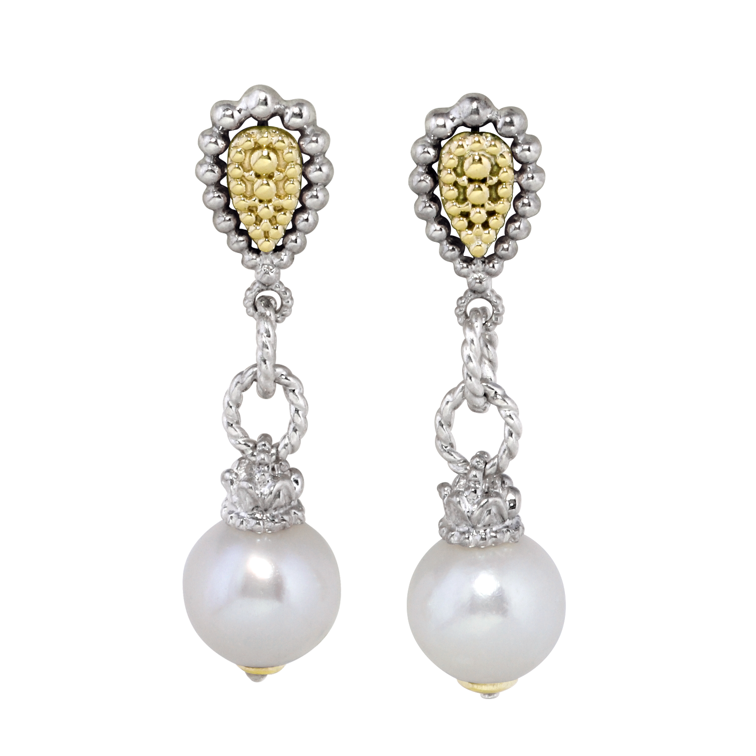 Vahan Sterling Silver & Yellow Gold Pearl Earrings Galloway and Moseley, Inc. Sumter, SC