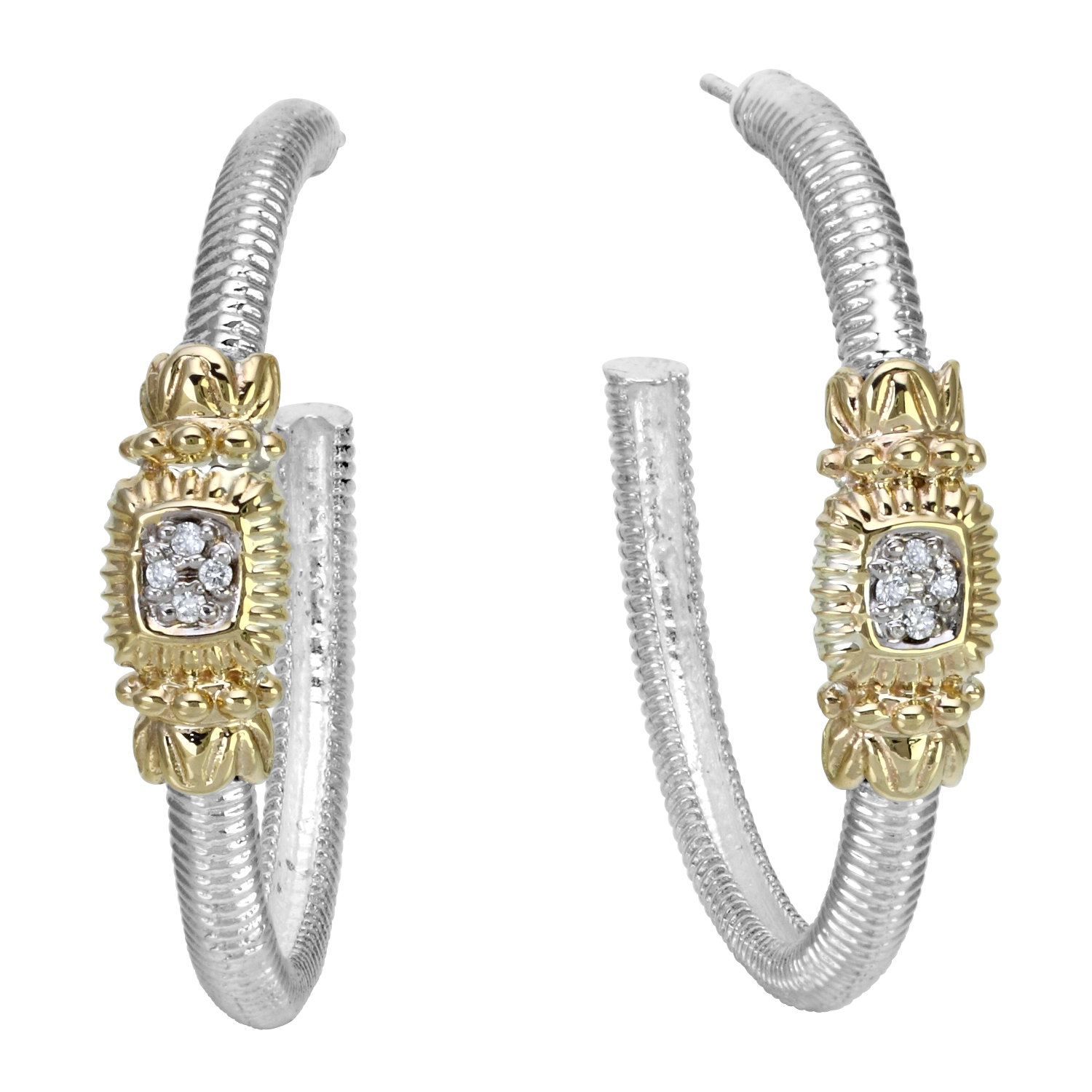 Vahan Sterling Silver & Yellow Gold Diamond Earrings Storey Jewelers Gonzales, TX