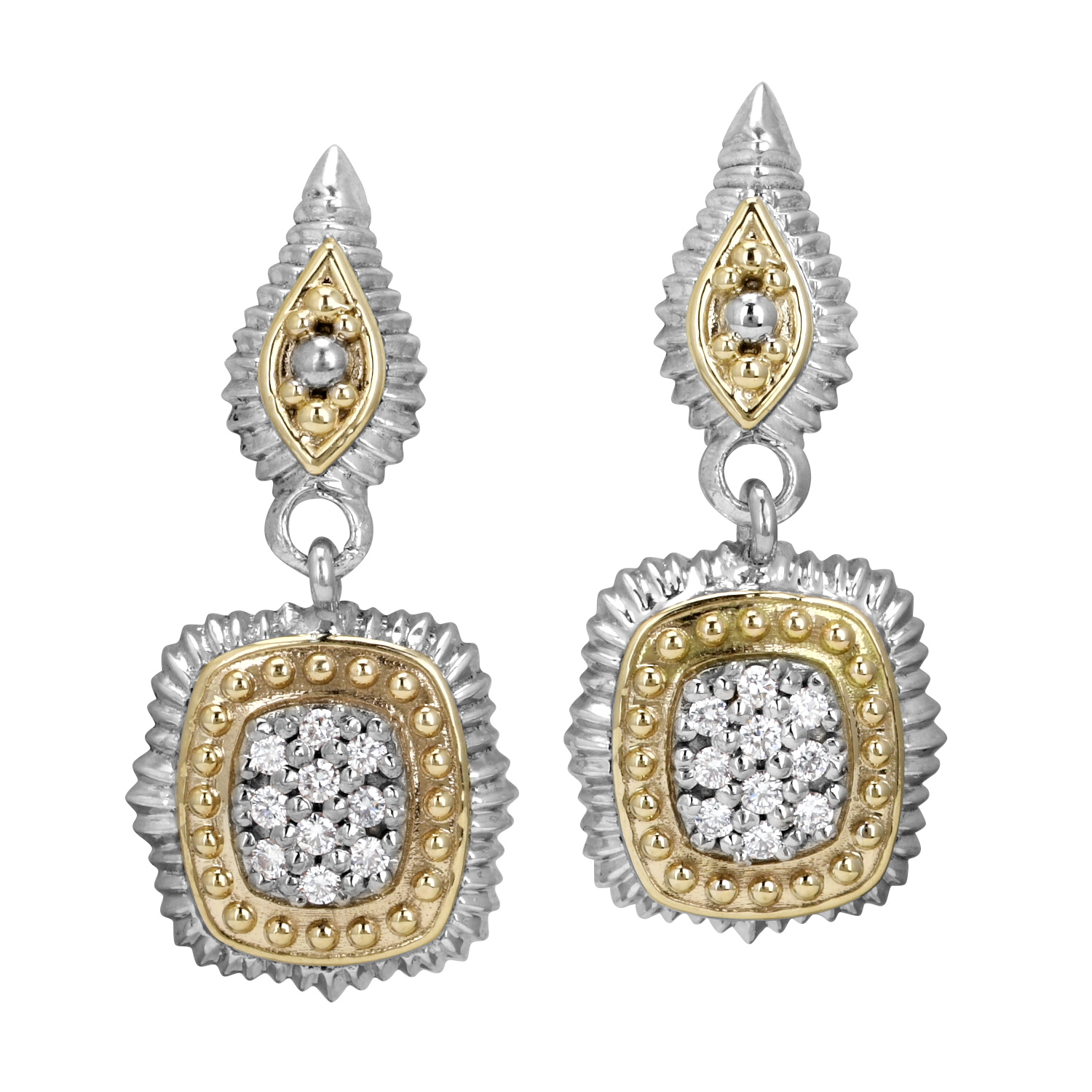 Vahan Sterling Silver & Yellow Gold Diamond Earrings Acori Diamonds & Design Friendswood, TX