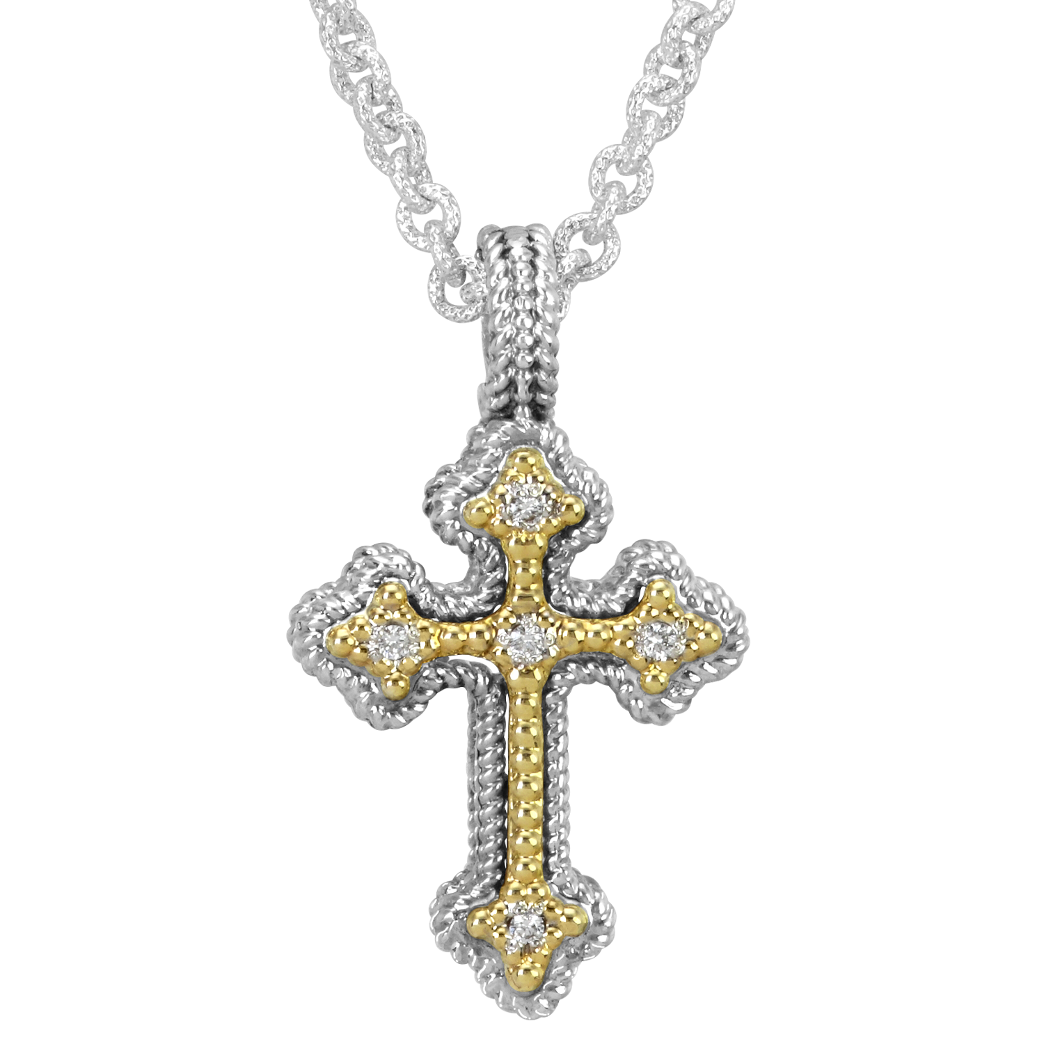 Vahan Cross Sterling Silver & Yellow Gold Diamond Pendant Acori Diamonds & Design Friendswood, TX