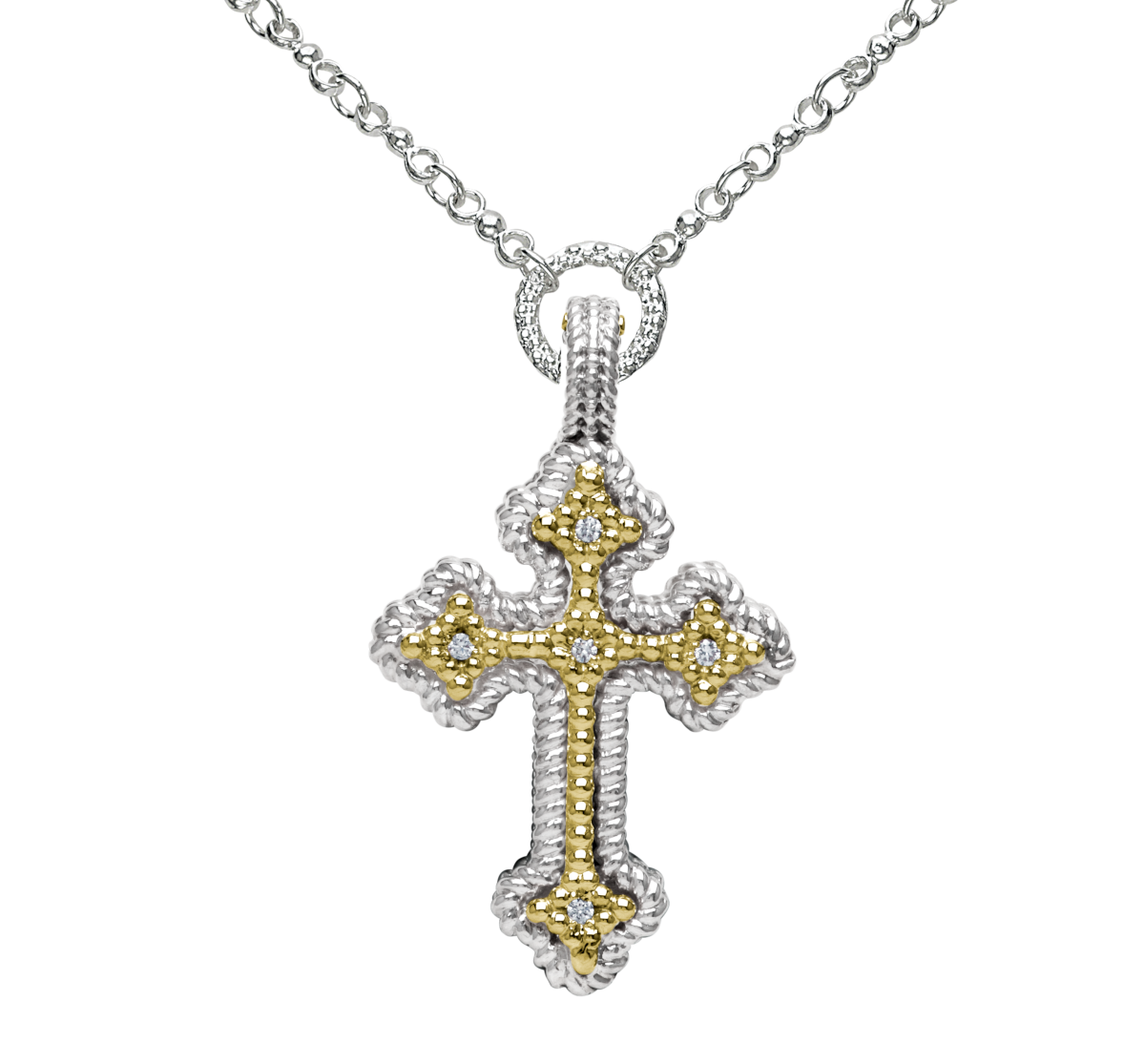 Vahan Cross Sterling Silver & Yellow Gold Diamond Pendant Acori Diamonds & Design Friendswood, TX