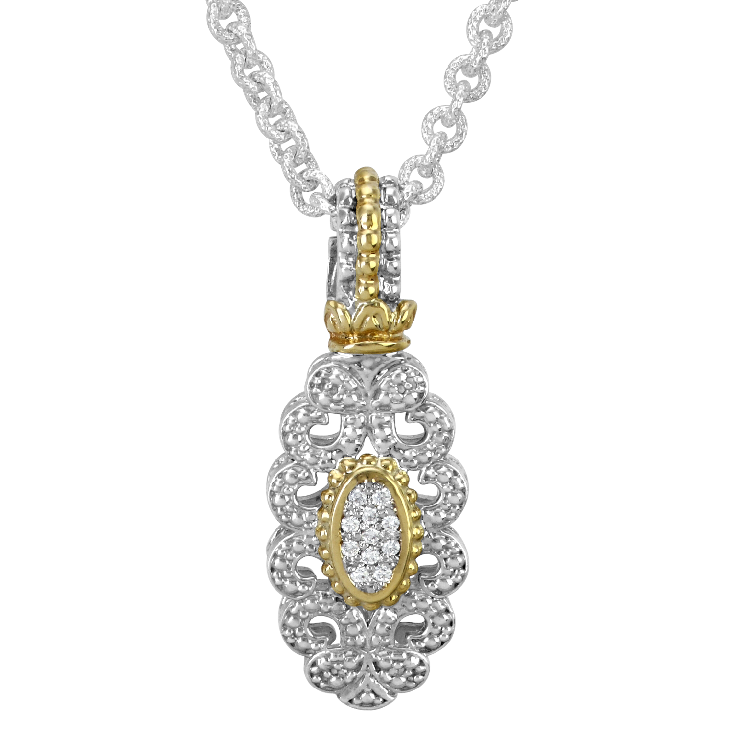 Vahan Sterling Silver & Yellow Gold Diamond Pendant Acori Diamonds & Design Friendswood, TX