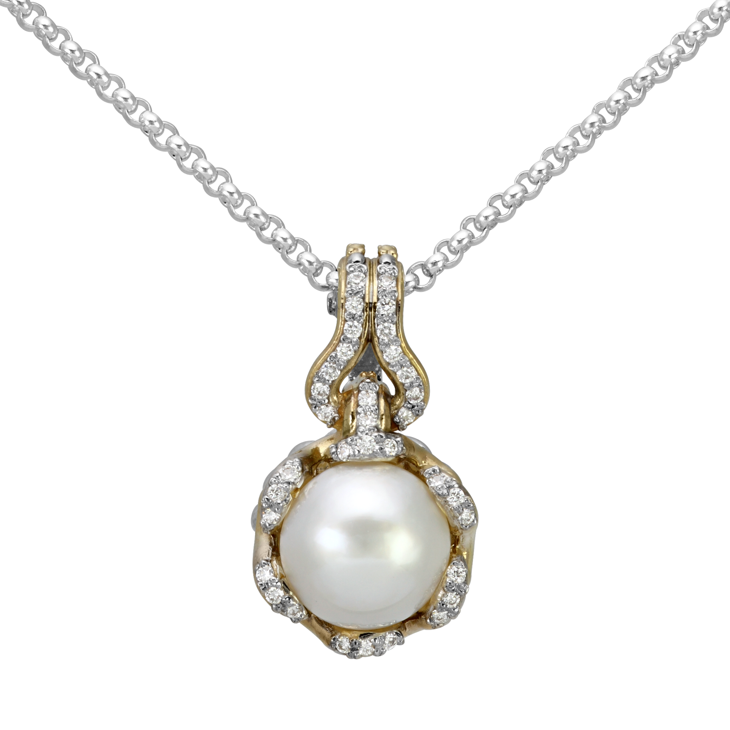 Vahan Sterling Silver & Yellow Gold Pearl Pendant Acori Diamonds & Design Friendswood, TX