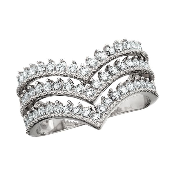 14K White 3 Row Chevron Ring David Mann, Jeweler Geneseo, NY