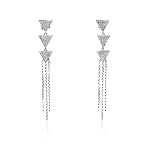 14k White Gold Three Triangle Diamond Earrings Davidson Jewelers East Moline, IL