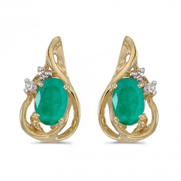 10k Yellow Gold Oval Emerald And Diamond Teardrop Earrings Davidson Jewelers East Moline, IL