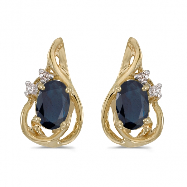 10k Yellow Gold Oval Sapphire And Diamond Teardrop Earrings Davidson Jewelers East Moline, IL