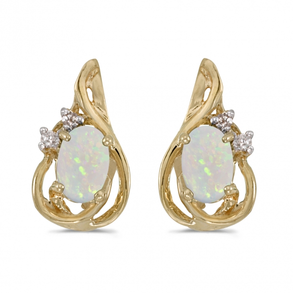 10k Yellow Gold Oval Opal And Diamond Teardrop Earrings Davidson Jewelers East Moline, IL