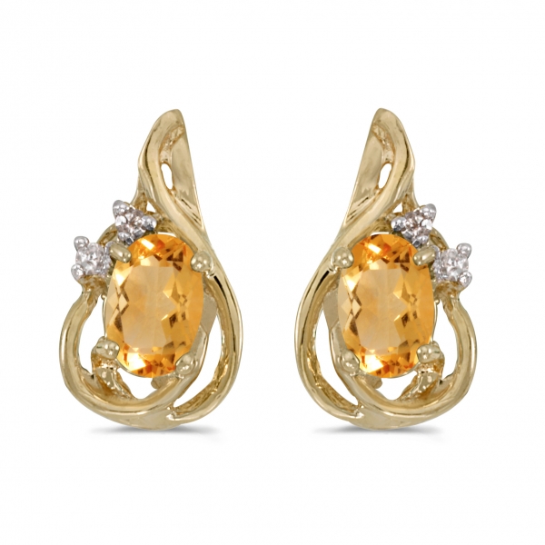 10k Yellow Gold Oval Citrine And Diamond Teardrop Earrings Davidson Jewelers East Moline, IL