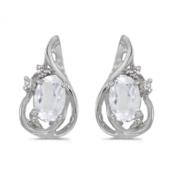 10k White Gold Oval White Topaz And Diamond Teardrop Earrings Davidson Jewelers East Moline, IL