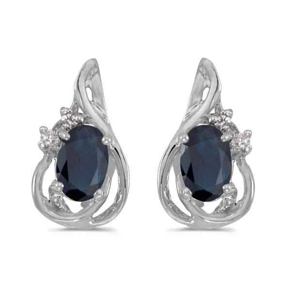 10k White Gold Oval Sapphire And Diamond Teardrop Earrings Davidson Jewelers East Moline, IL