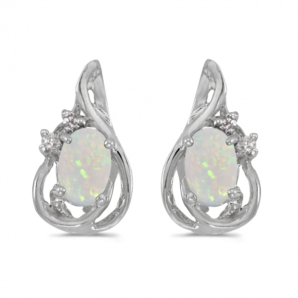 10k White Gold Oval Opal And Diamond Teardrop Earrings Davidson Jewelers East Moline, IL