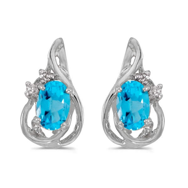 10k White Gold Oval Blue Topaz And Diamond Teardrop Earrings Davidson Jewelers East Moline, IL