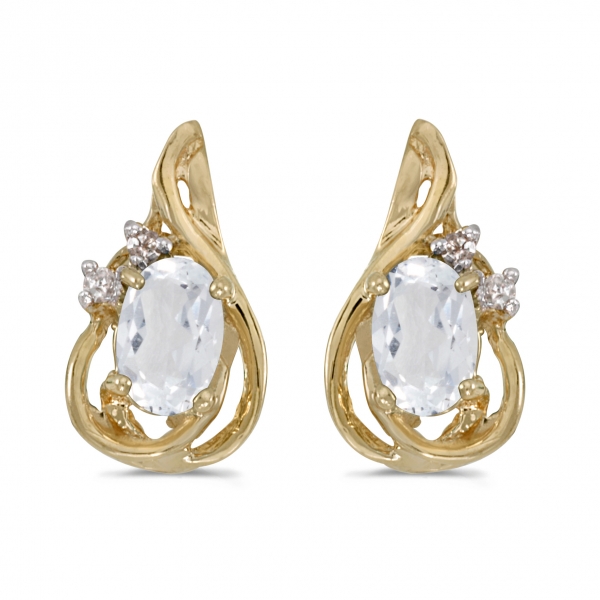 14k Yellow Gold Oval White Topaz And Diamond Teardrop Earrings Davidson Jewelers East Moline, IL