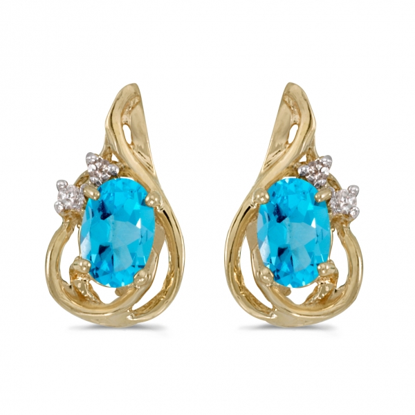 14k Yellow Gold Oval Blue Topaz And Diamond Teardrop Earrings Davidson Jewelers East Moline, IL