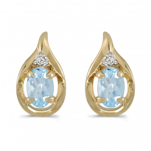 10k Yellow Gold Oval Aquamarine And Diamond Earrings Davidson Jewelers East Moline, IL