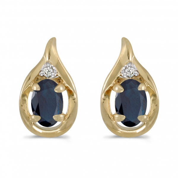 10k Yellow Gold Oval Sapphire And Diamond Earrings Davidson Jewelers East Moline, IL