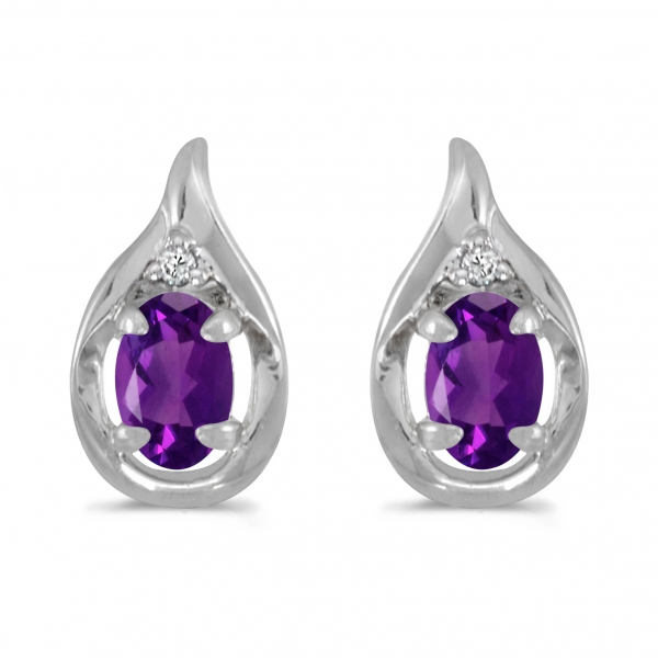 10k White Gold Oval Amethyst And Diamond Earrings Davidson Jewelers East Moline, IL