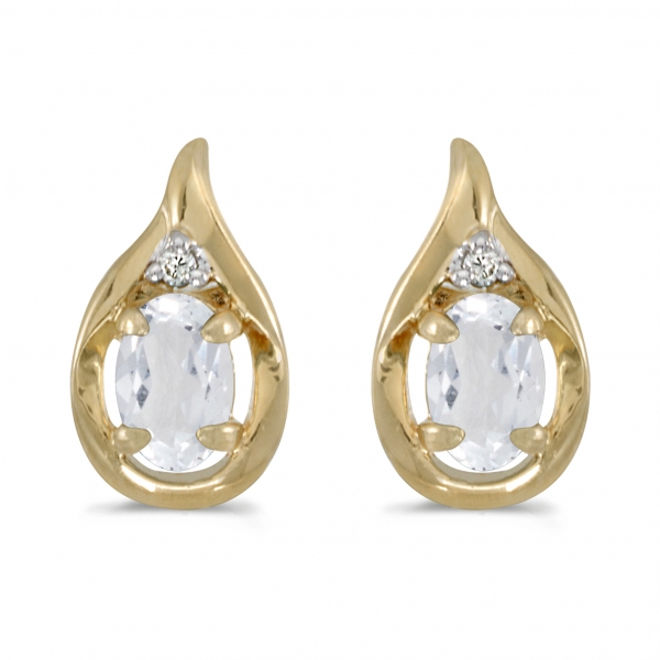 14k Yellow Gold Oval White Topaz And Diamond Earrings 14k Yellow Gold Oval White Topaz And Diamond Earrings