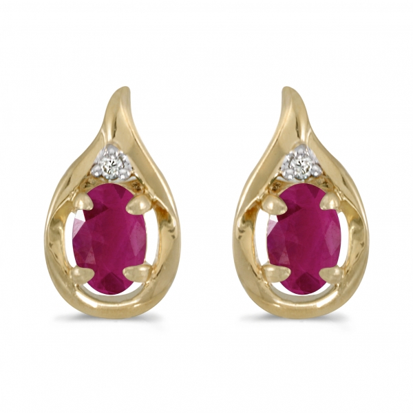 14k Yellow Gold Oval Ruby And Diamond Earrings Davidson Jewelers East Moline, IL
