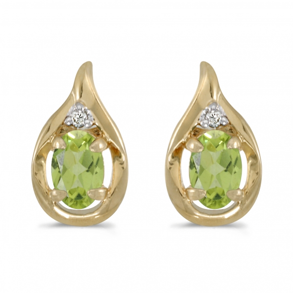 14k Yellow Gold Pear Peridot And Diamond Earrings 