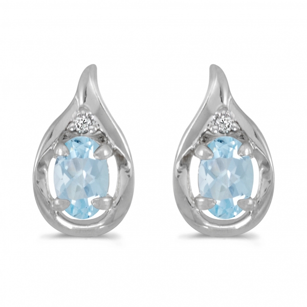 14k White Gold Oval Aquamarine And Diamond Earrings Davidson Jewelers East Moline, IL