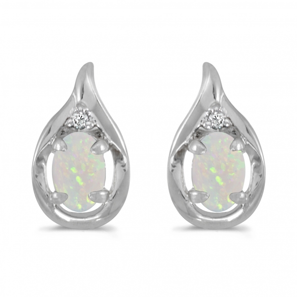 14k White Gold Oval Opal And Diamond Earrings Davidson Jewelers East Moline, IL