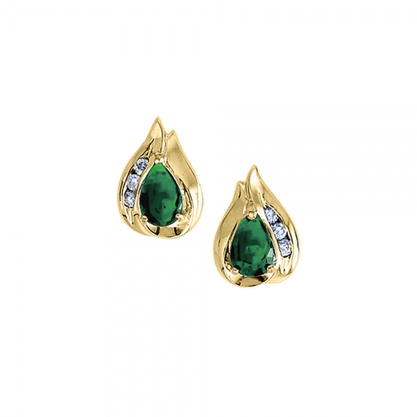 14k Yellow Gold Pear Emerald And Diamond Earrings Davidson Jewelers East Moline, IL