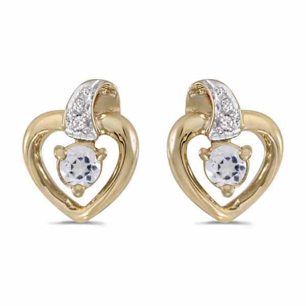 10k Yellow Gold Round White Topaz And Diamond Heart Earrings Davidson Jewelers East Moline, IL