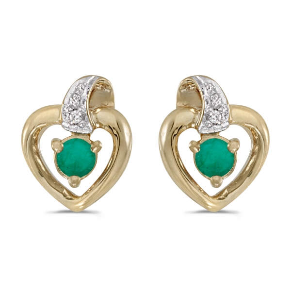 10k Yellow Gold Round Emerald And Diamond Heart Earrings Davidson Jewelers East Moline, IL