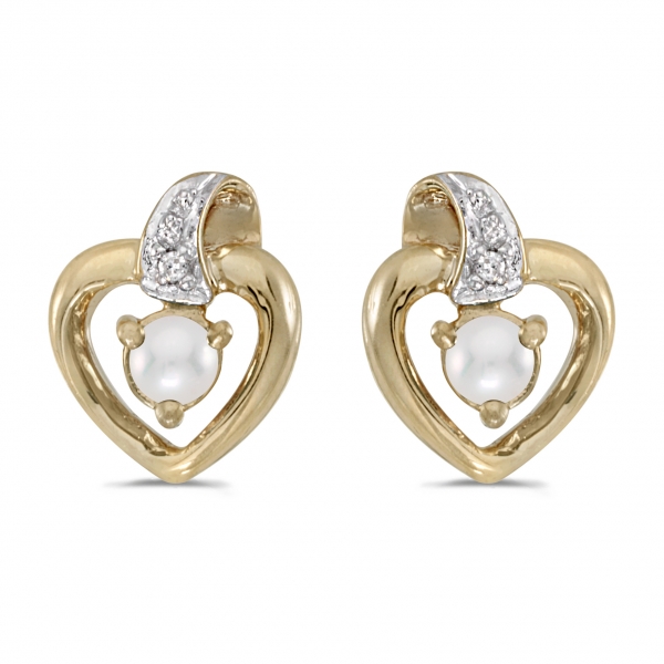 10k Yellow Gold Freshwater Cultured Pearl And Diamond Heart Earrings Davidson Jewelers East Moline, IL