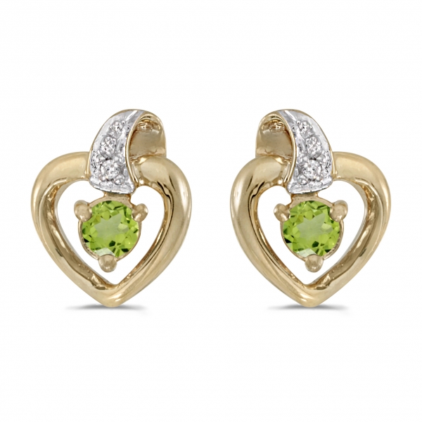 10k Yellow Gold Round Peridot And Diamond Heart Earrings Davidson Jewelers East Moline, IL