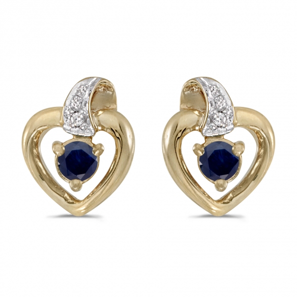 10k Yellow Gold Round Sapphire And Diamond Heart Earrings Davidson Jewelers East Moline, IL