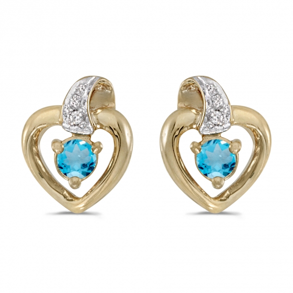 10k Yellow Gold Round Blue Topaz And Diamond Heart Earrings Davidson Jewelers East Moline, IL