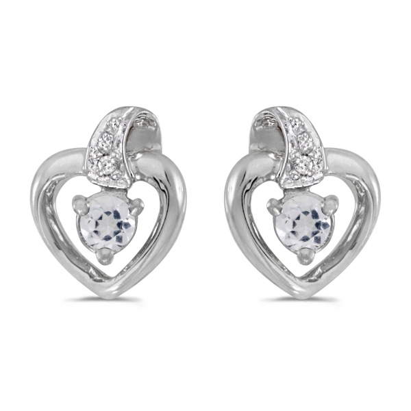 10k White Gold Round White Topaz And Diamond Heart Earrings Davidson Jewelers East Moline, IL
