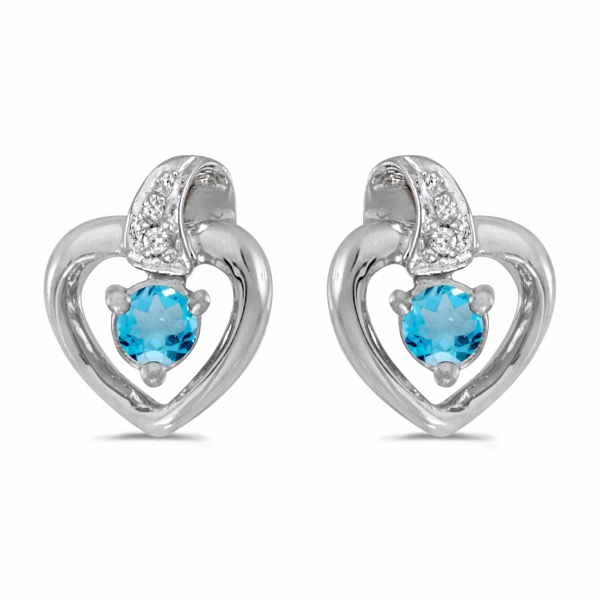 10k White Gold Round Blue Topaz And Diamond Heart Earrings Davidson Jewelers East Moline, IL