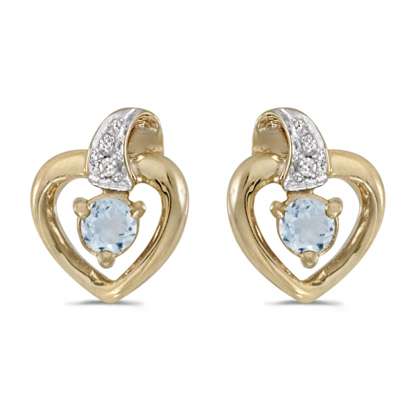 14k Yellow Gold Round Aquamarine And Diamond Heart Earrings Davidson Jewelers East Moline, IL